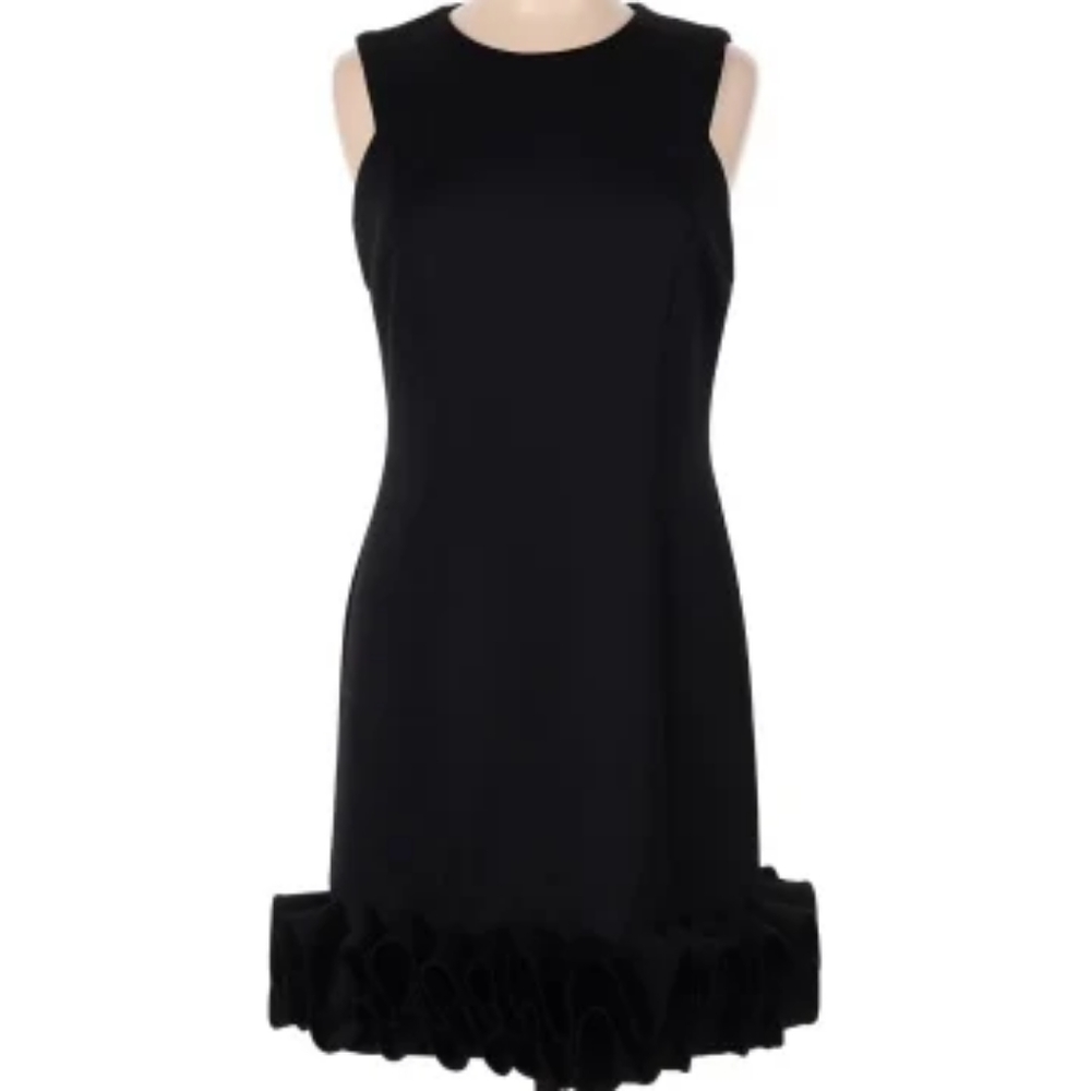 Donna Ricco Black Sleeveless Ruffle-Hem Sheath Dress